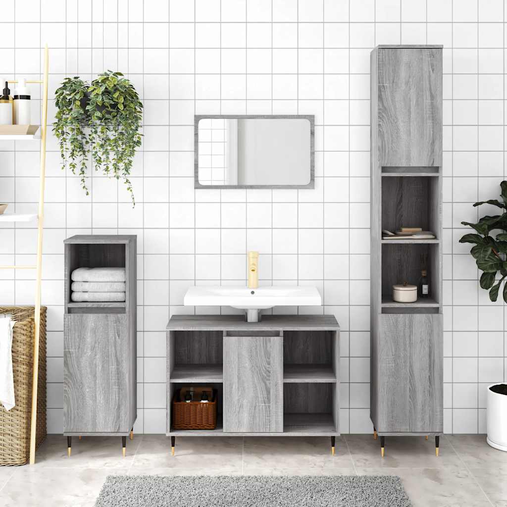 badeværelsesskab 80x33x60 cm konstrueret træ grå sonoma-eg billede