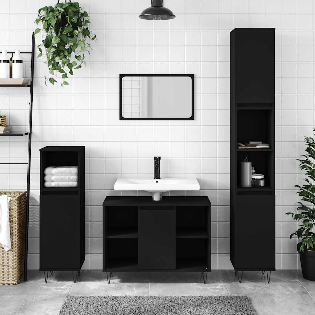 Badeværelsesskab 80×33×60 cm i sort konstrueret træ