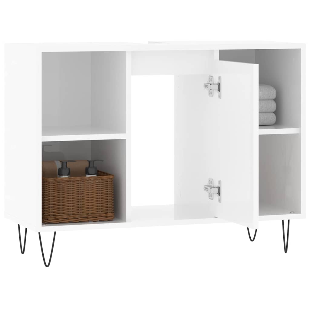 badeværelsesskab 80x33x60 cm konstrueret træ hvid højglans