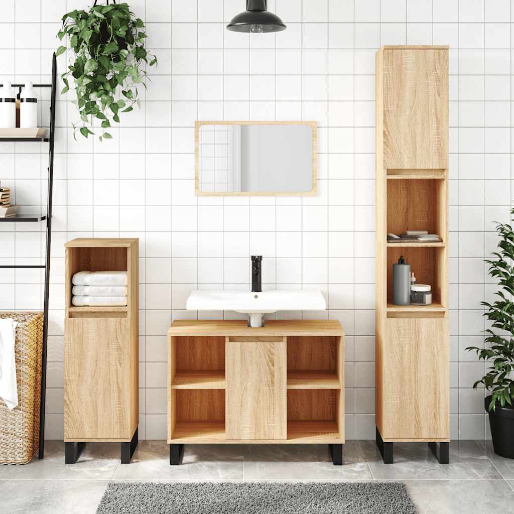 Badeværelsesskab 80×33×60 cm i konstrueret træ - sonoma-eg