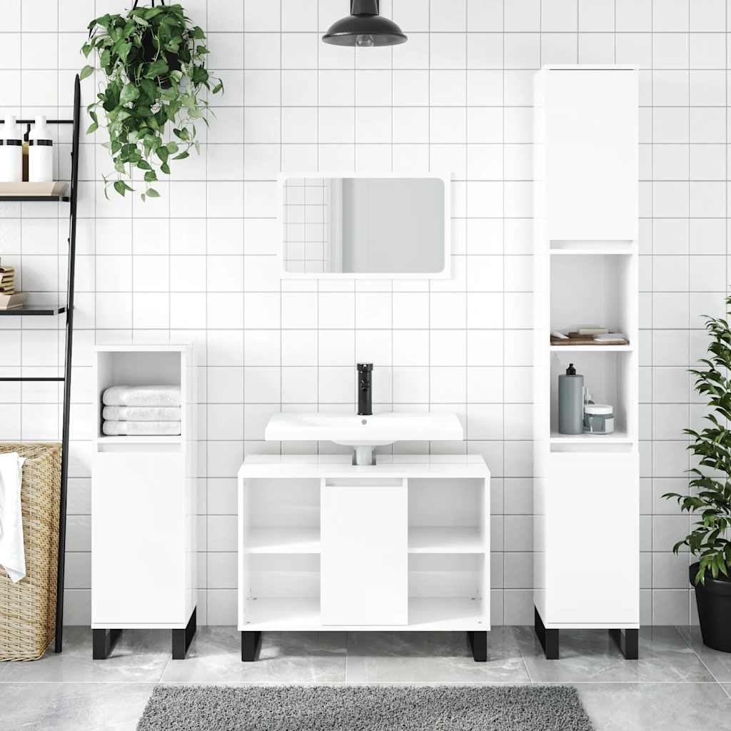 badeværelsesskab 80x33x60 cm konstrueret træ hvid højglans billede