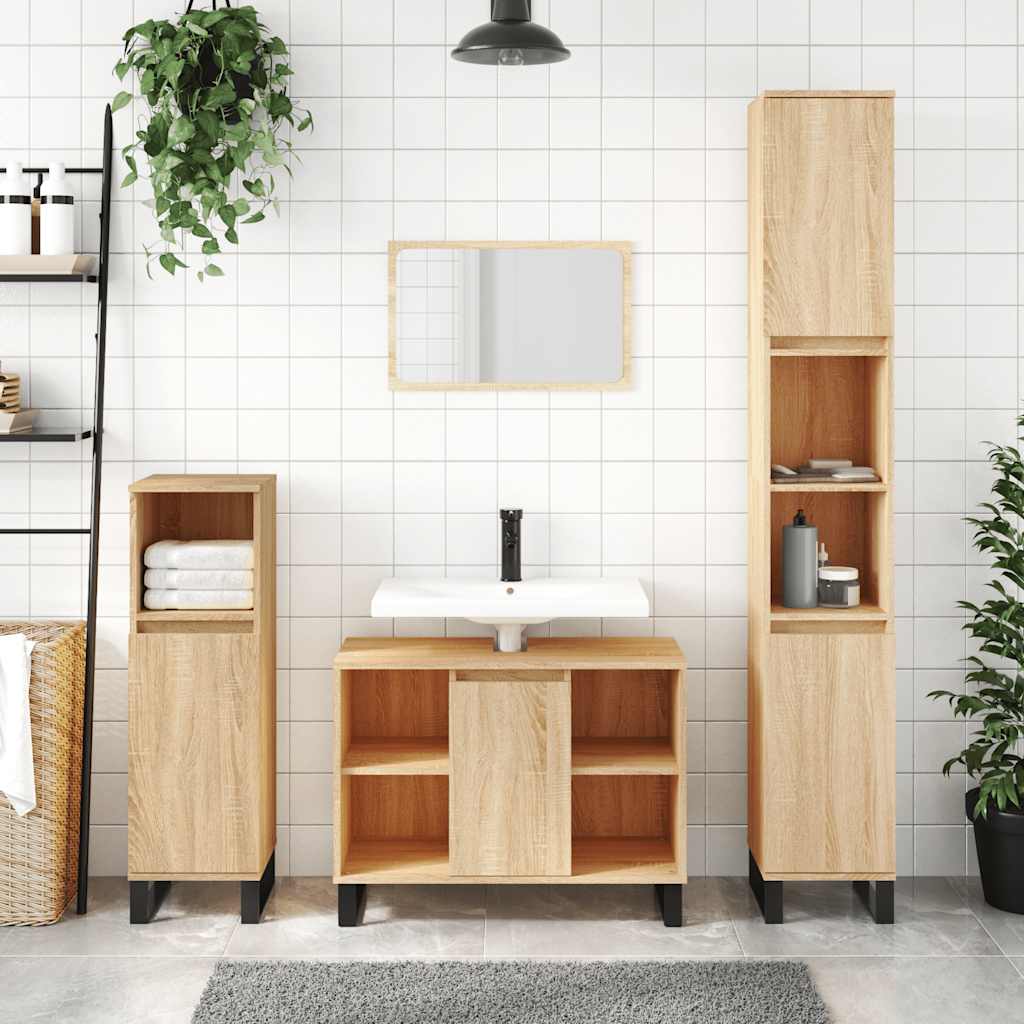 vidaXL badeværelsesskab 80x33x60 cm konstrueret træ sonoma-eg