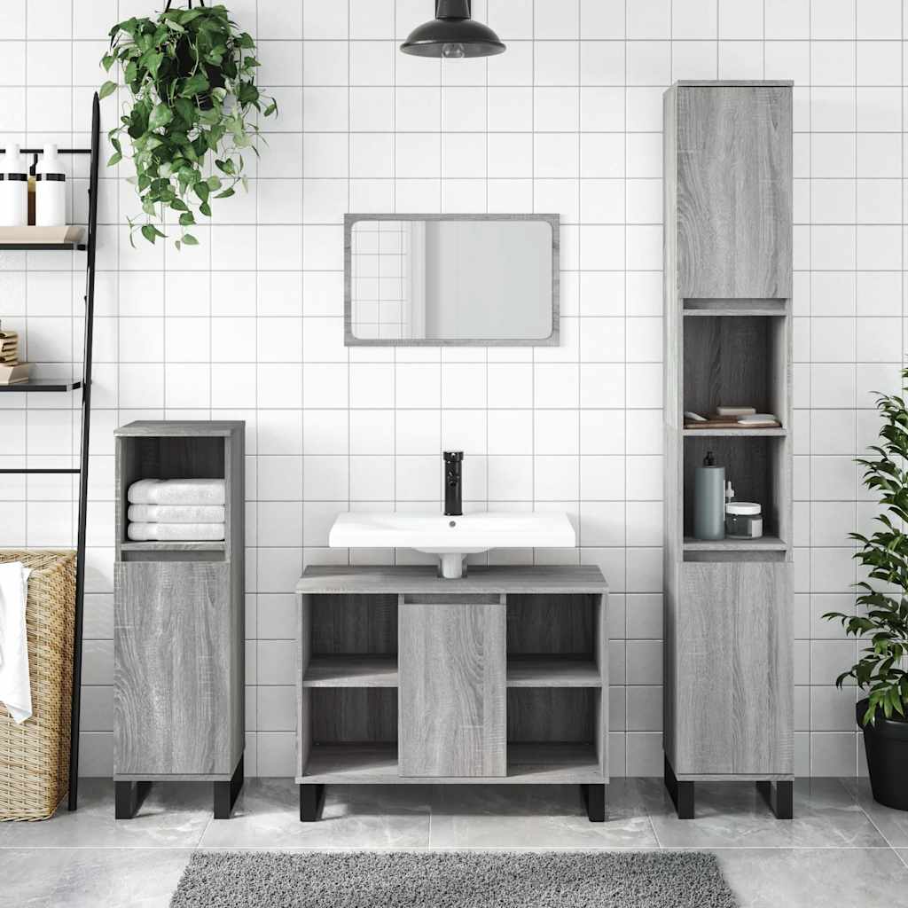 badeværelsesskab 80x33x60 cm konstrueret træ grå sonoma-eg billede