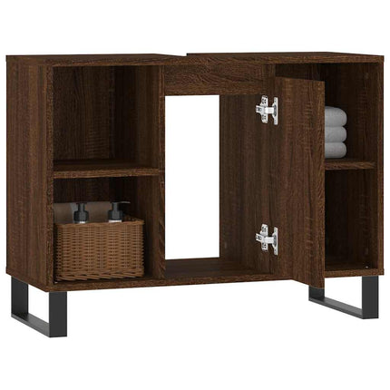 badeværelsesskab 80x33x60 cm konstrueret træ brun egetræsfarve