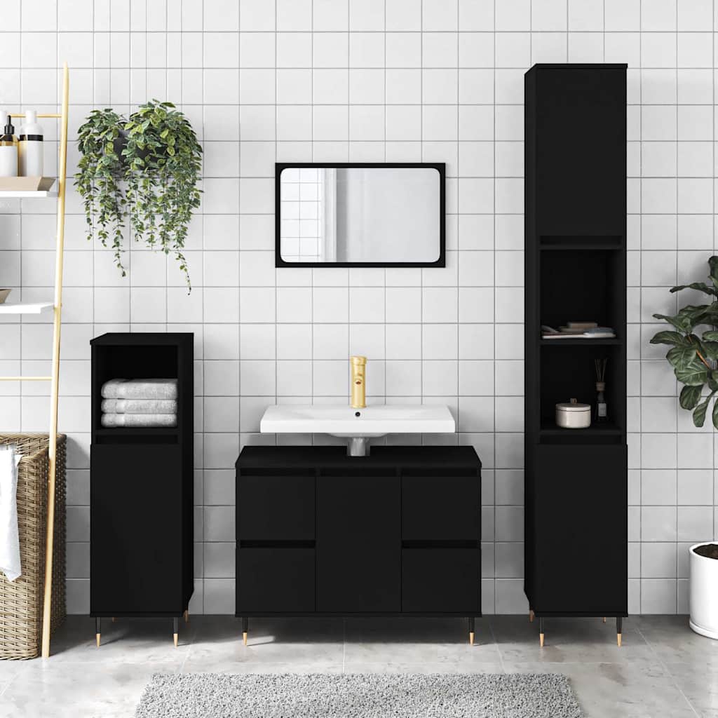 Badeværelsesskab 80×33×60 cm i konstrueret træ - sort