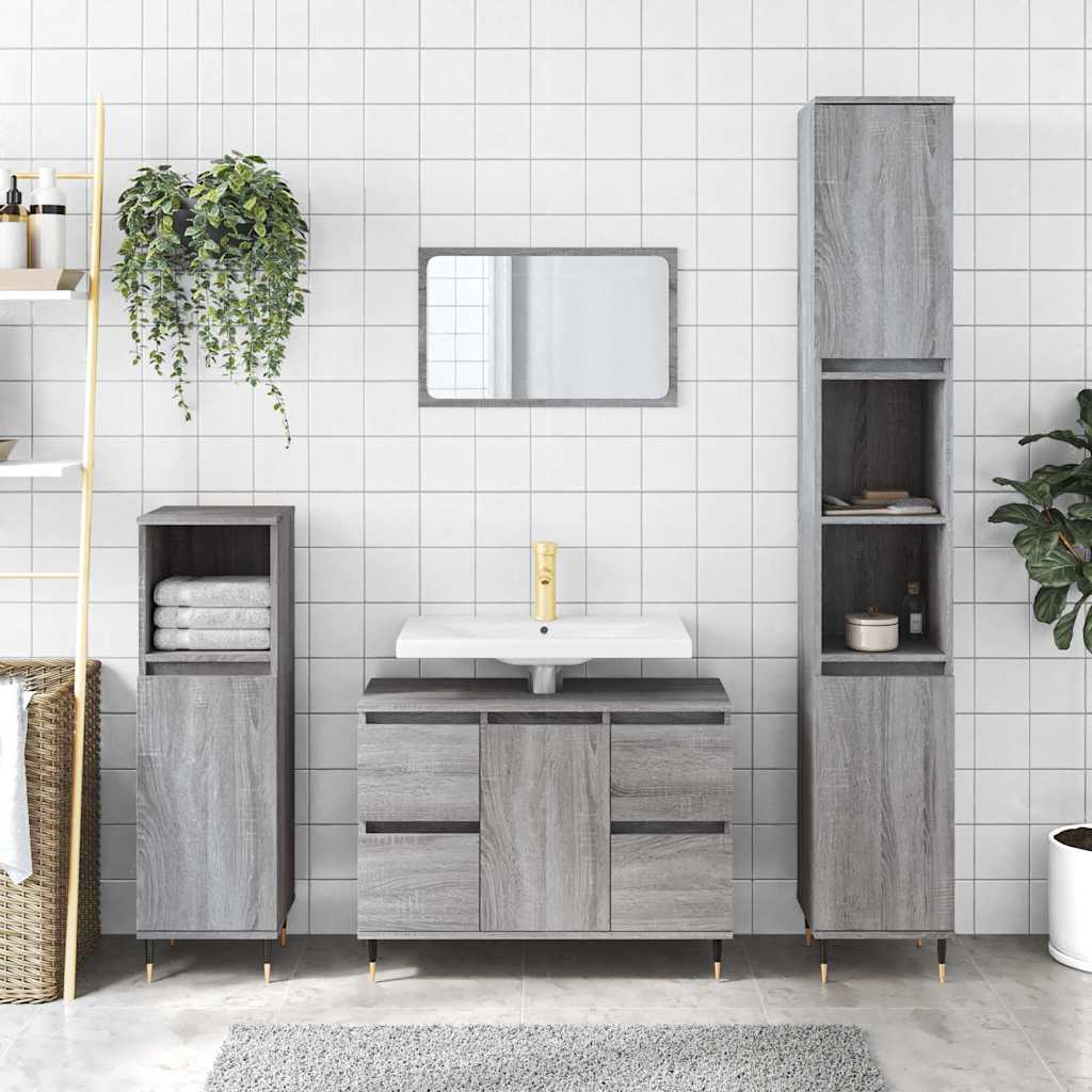 vidaXL badeværelsesskab 80x33x60 cm konstrueret træ grå sonoma-eg