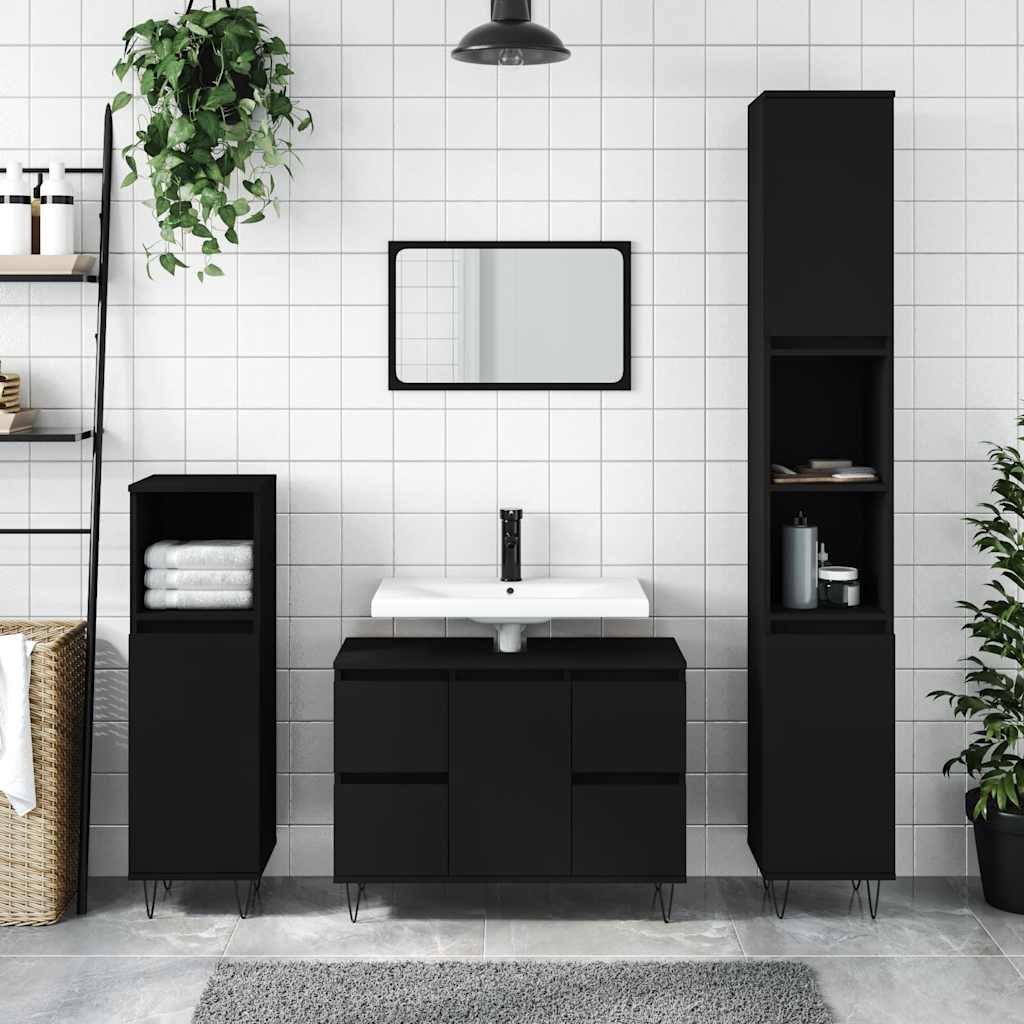 Badeværelsesskab 80 × 33 × 60 cm i konstrueret træ - sort