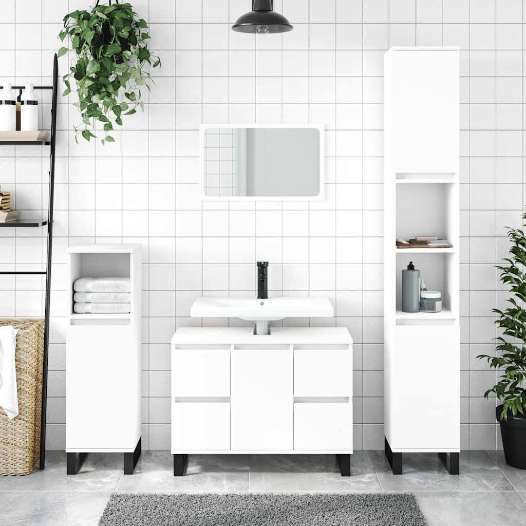 Badeværelsesskab 80×33×60 cm i hvid - konstrueret træ med jernfødder