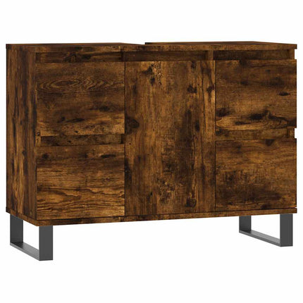 badeværelsesskab 80x33x60 cm konstrueret træ røget egetræsfarve