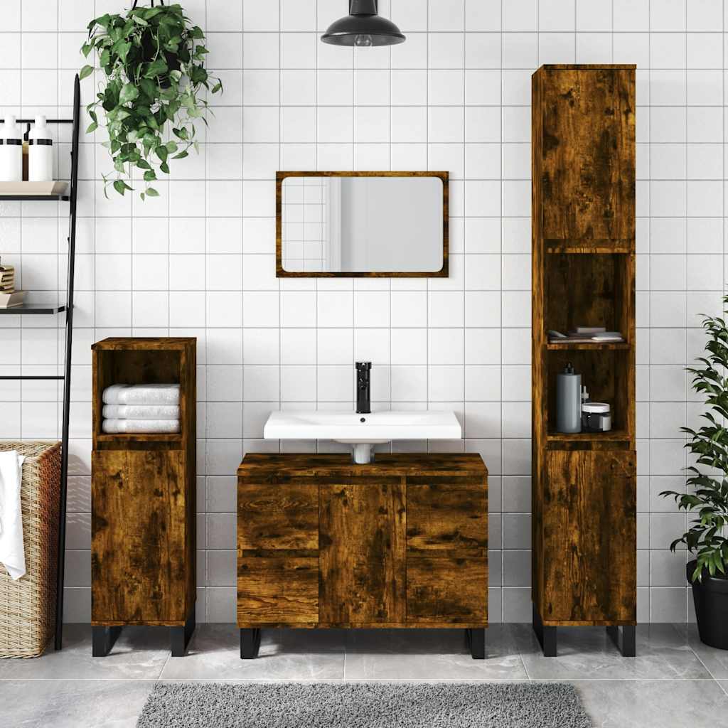 badeværelsesskab 80x33x60 cm konstrueret træ røget egetræsfarve billede