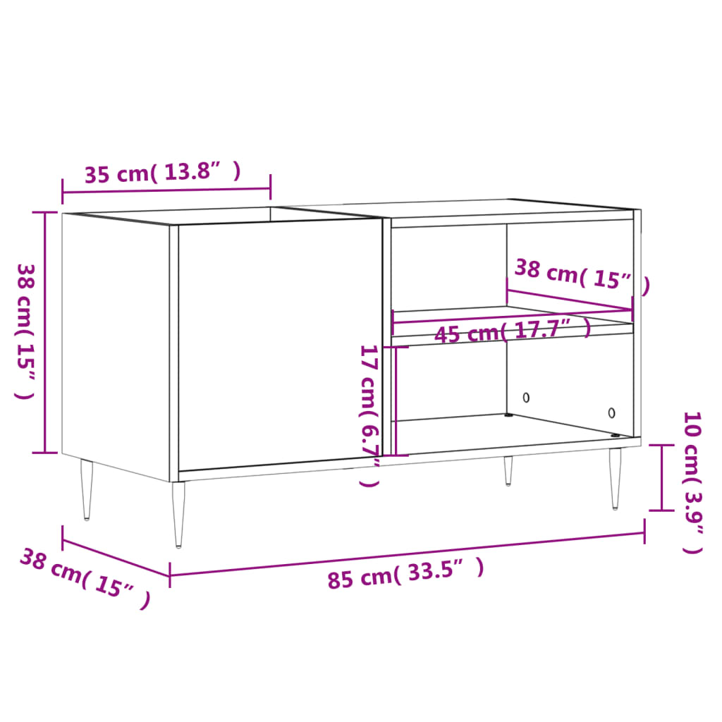 vinylskab 85x38x48 cm konstrueret træ hvid