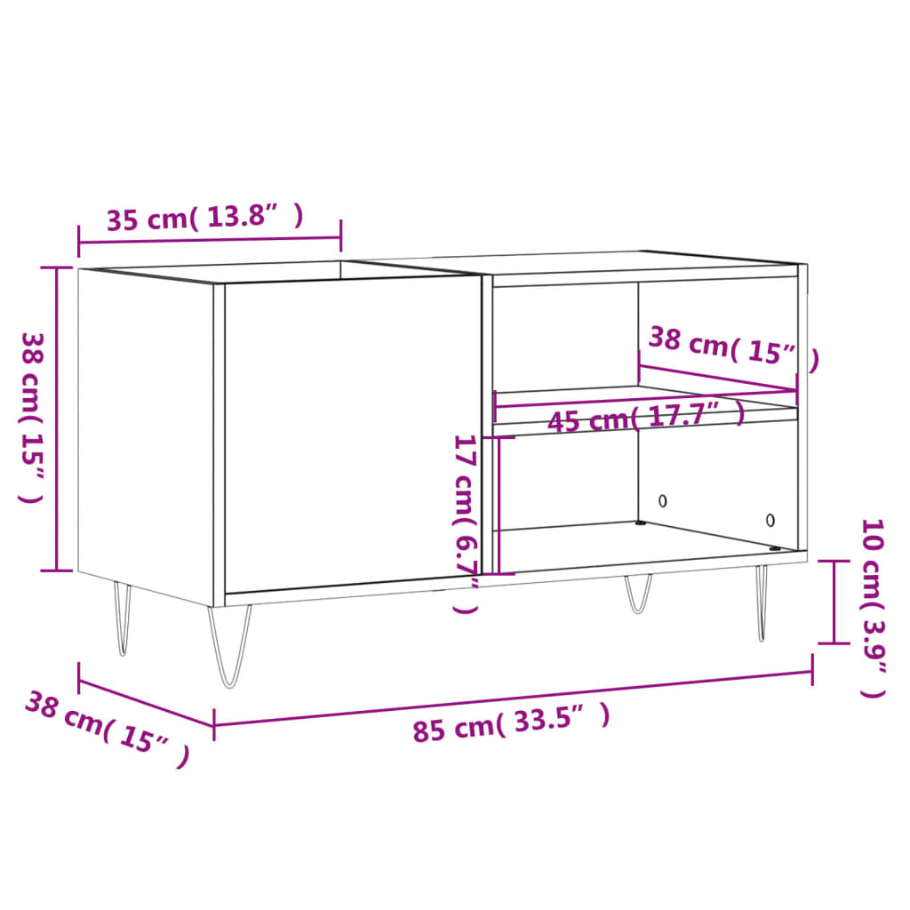 vinylskab 85x38x48 cm konstrueret træ røget sonoma-eg