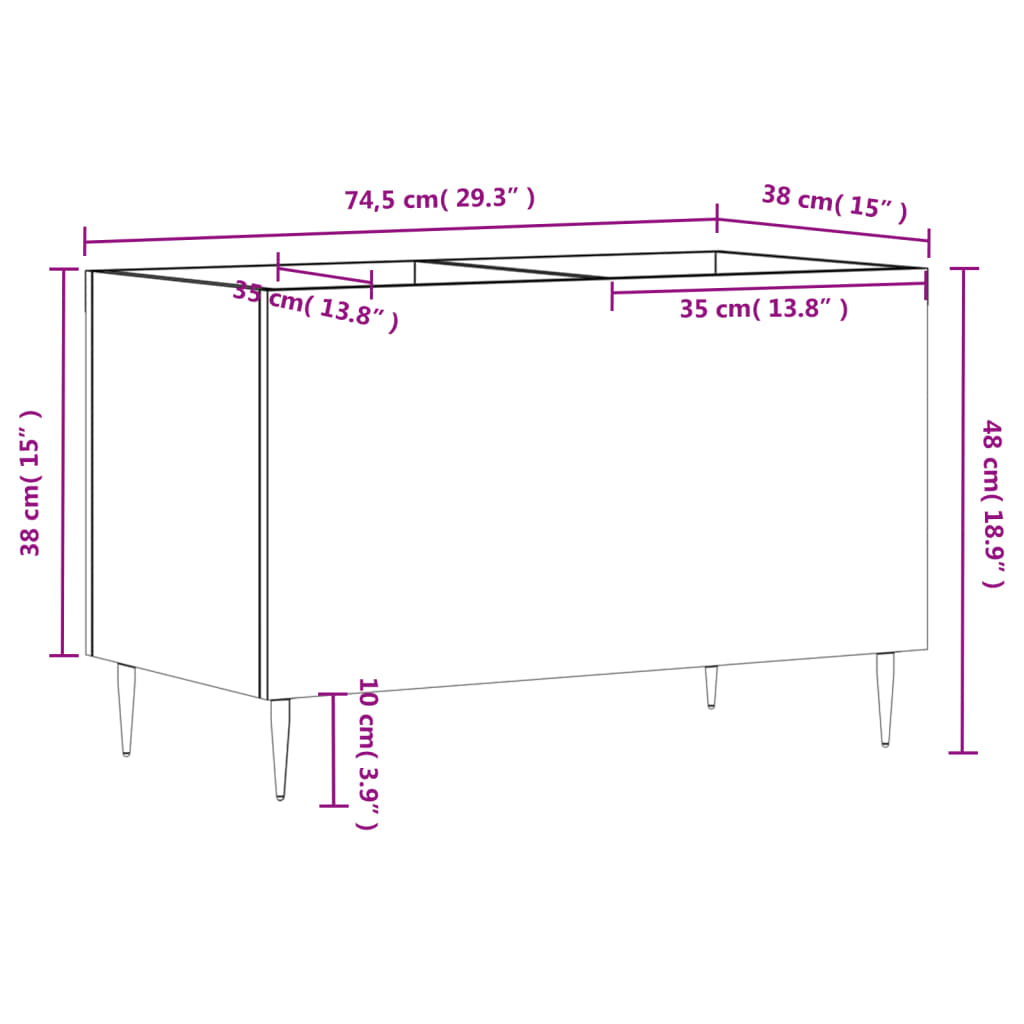 vinylskab 74,5x38x48 cm konstrueret træ hvid højglans