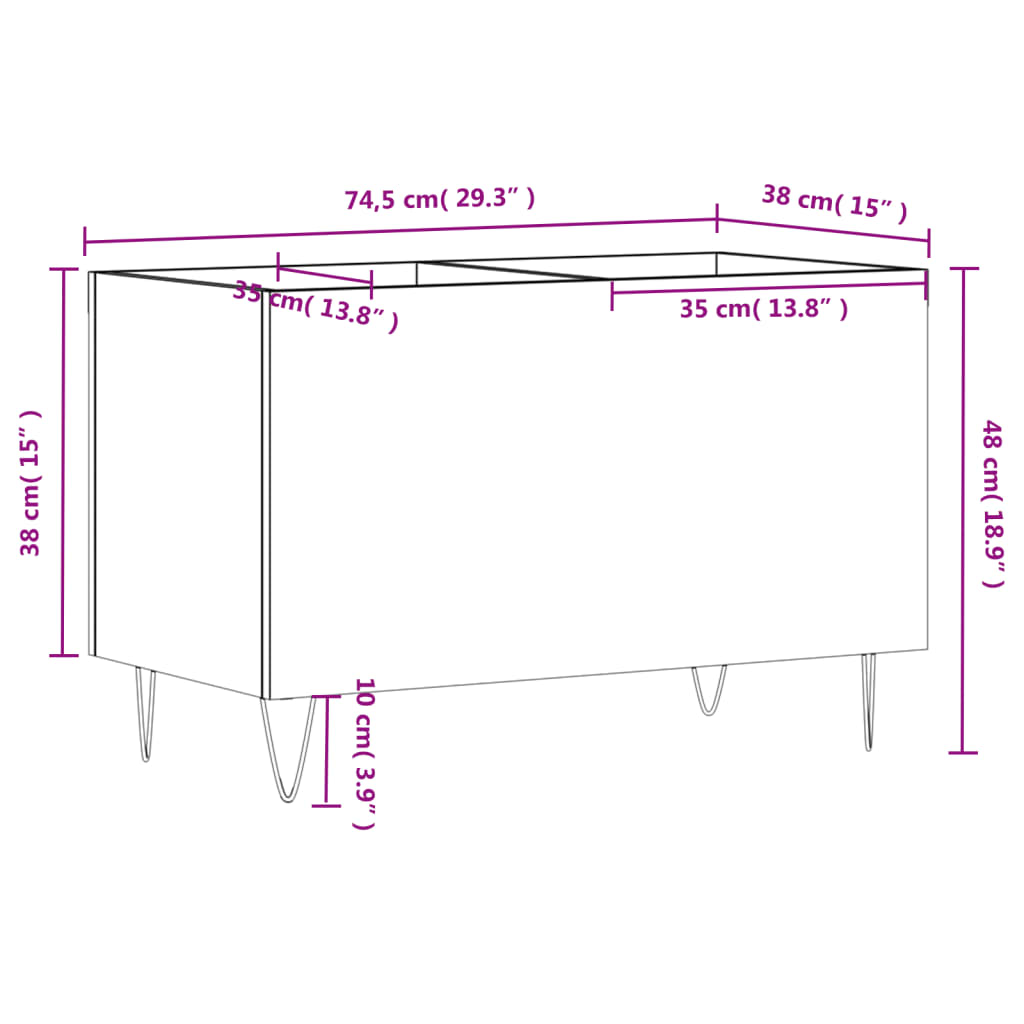 vinylskab 74,5x38x48 cm konstrueret træ hvid