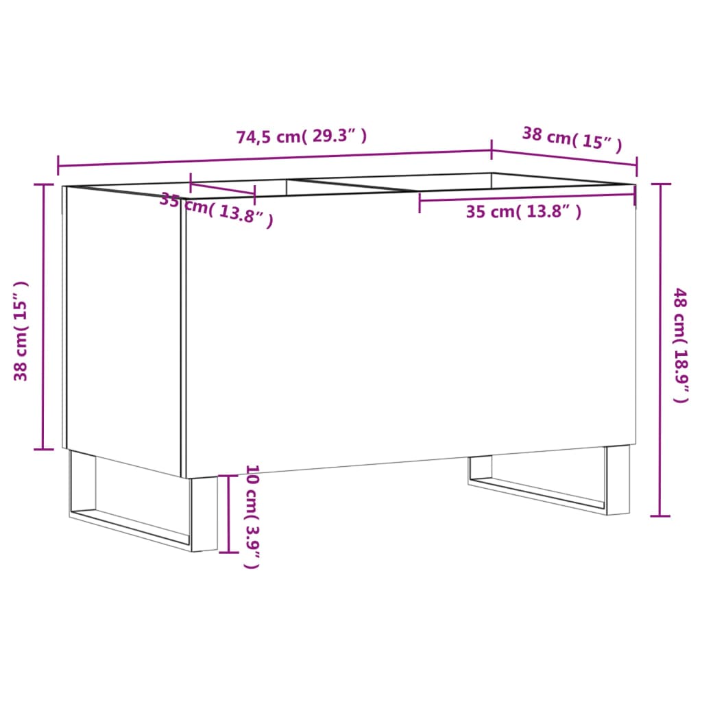 vinylskab 74,5x38x48 cm konstrueret træ betongrå