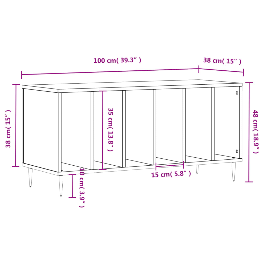 vinylskab 100x38x48 cm konstrueret træ betongrå
