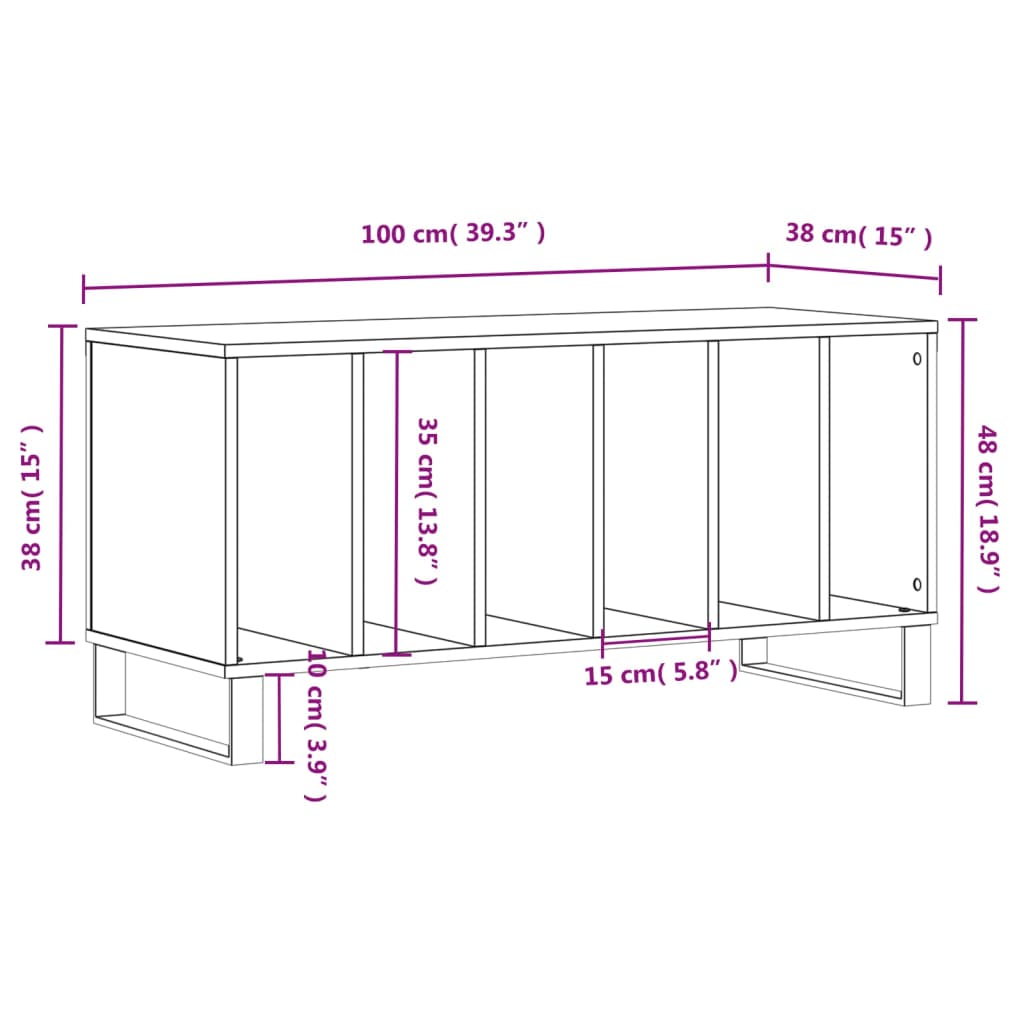 vinylskab 100x38x48 cm konstrueret træ betongrå