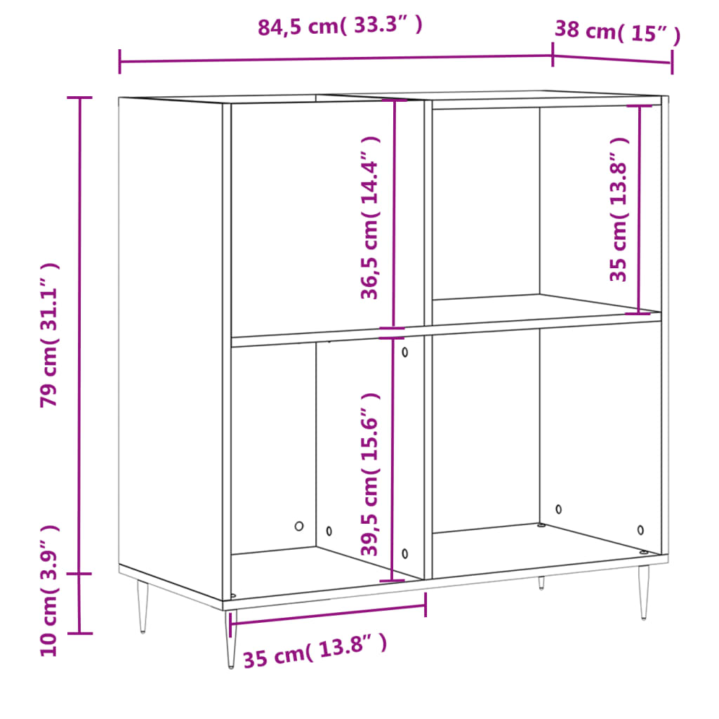 vinylskab 84,5x38x39 cm konstrueret træ grå sonoma-eg
