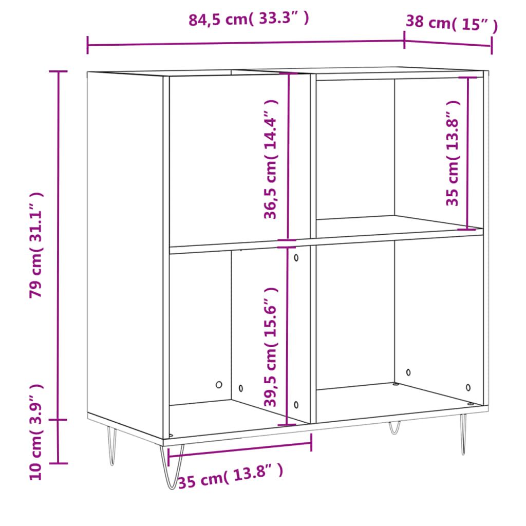 vinylskab 84,5x38x89 cm konstrueret træ hvid
