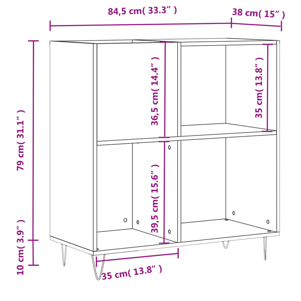 vinylskab 84,5x38x89 cm konstrueret træ røget egetræsfarve