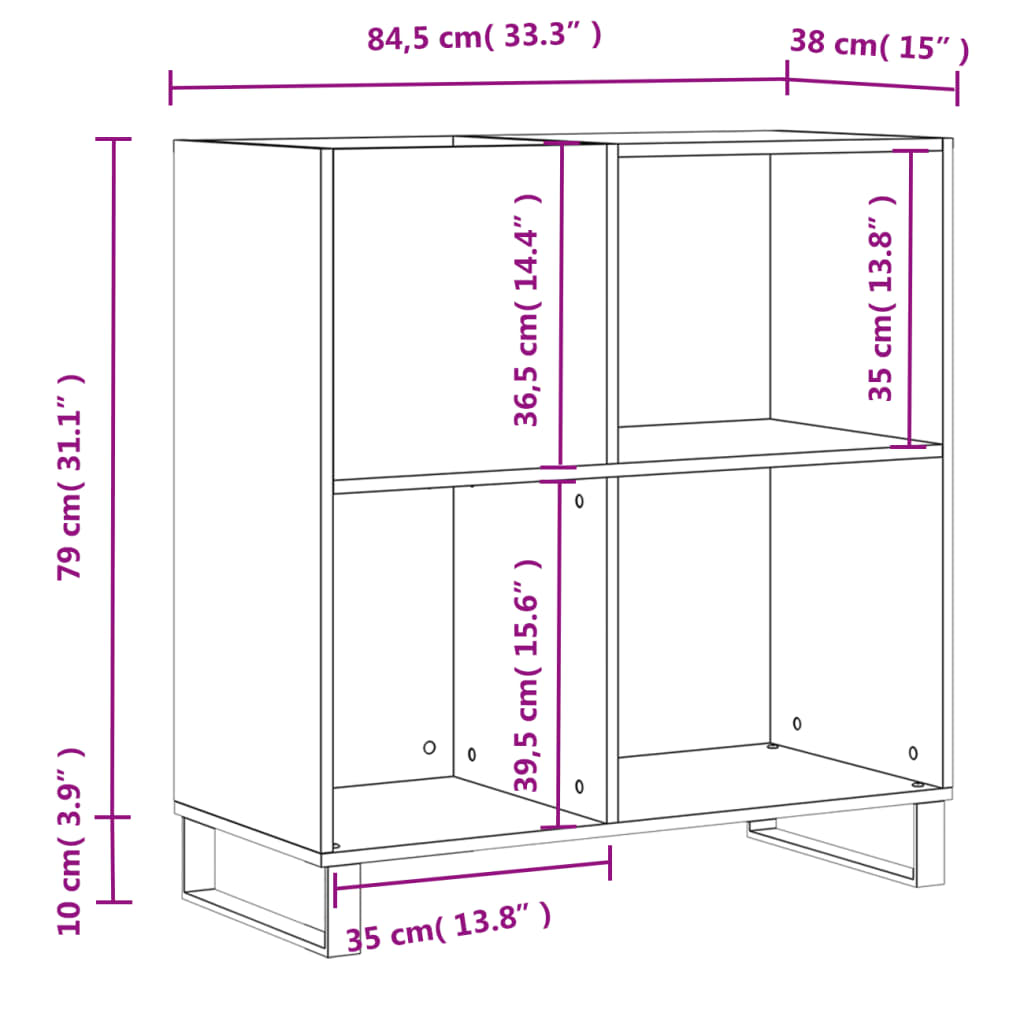 vinylskab 84,5x38x89 cm konstrueret træ hvid