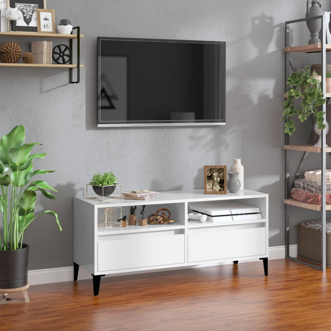 tv-bord 100x34,5x44,5 cm konstrueret træ hvid højglans