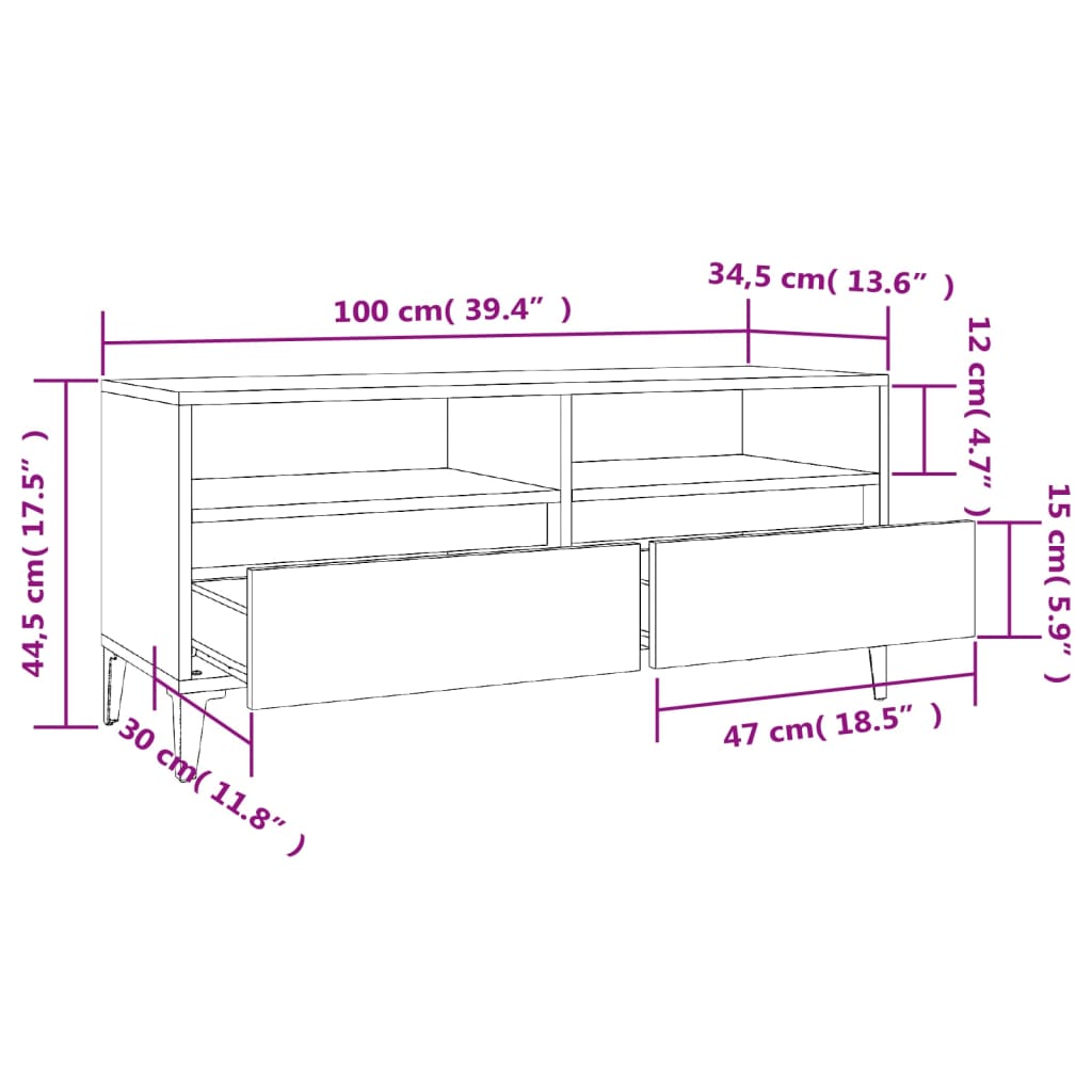 tv-bord 100x34,5x44,5 cm konstrueret træ sonoma-eg