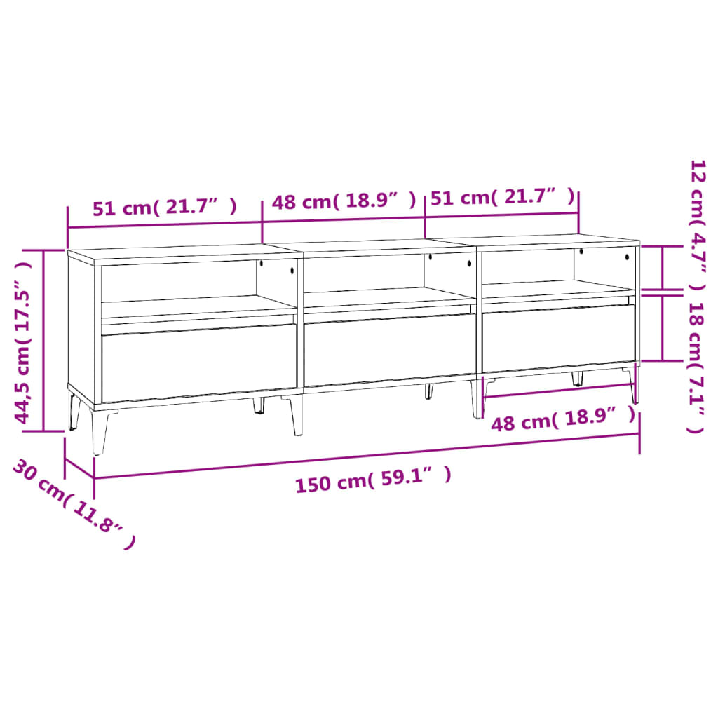 tv-bord 150x30x44,5 cm konstrueret træ sonoma-eg