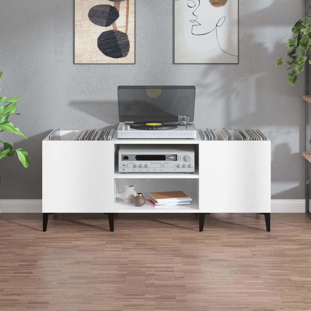 vinylskab 121x38x48 cm konstrueret træ hvid højglans