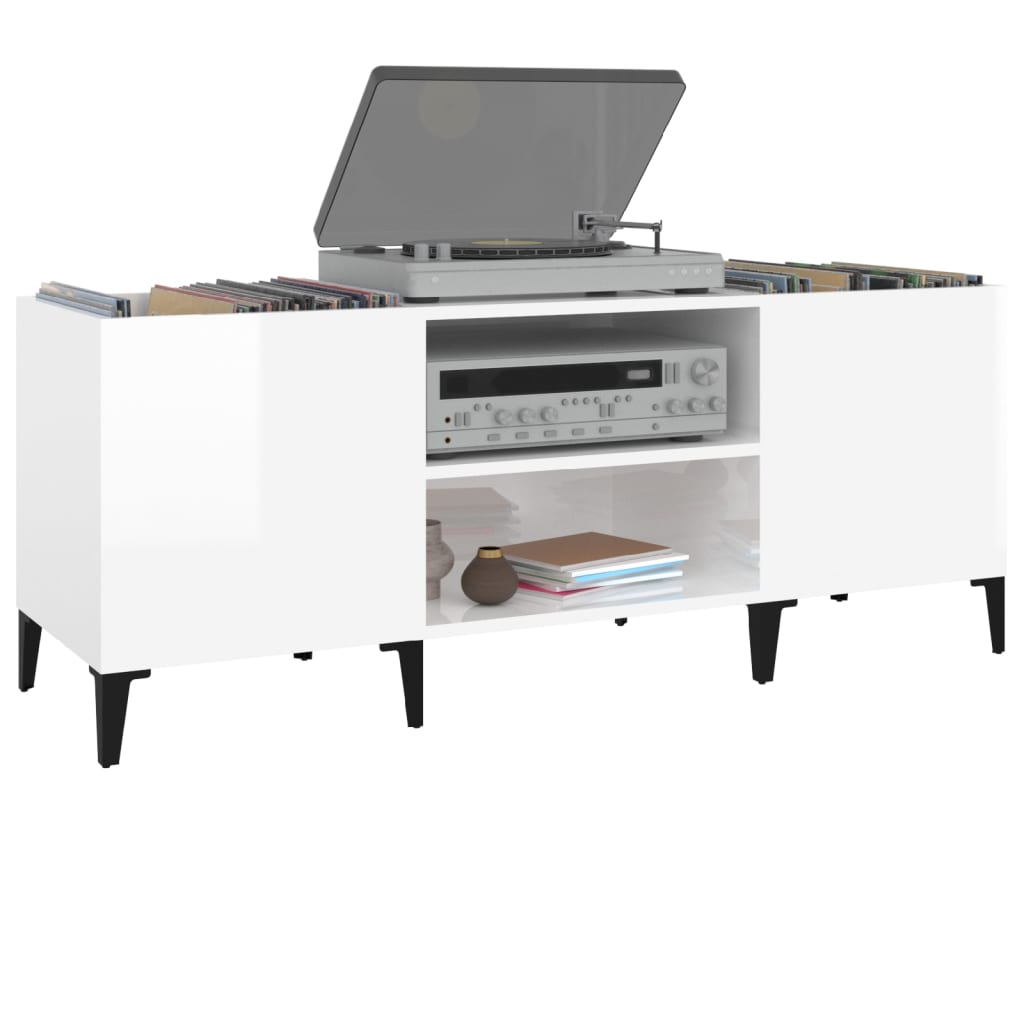 vinylskab 121x38x48 cm konstrueret træ hvid højglans