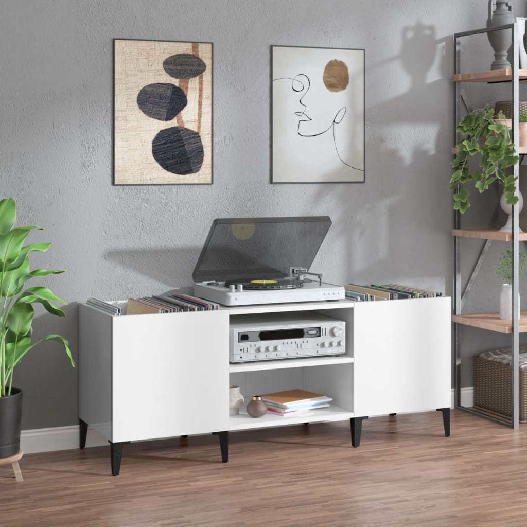 vinylskab 121x38x48 cm konstrueret træ hvid højglans