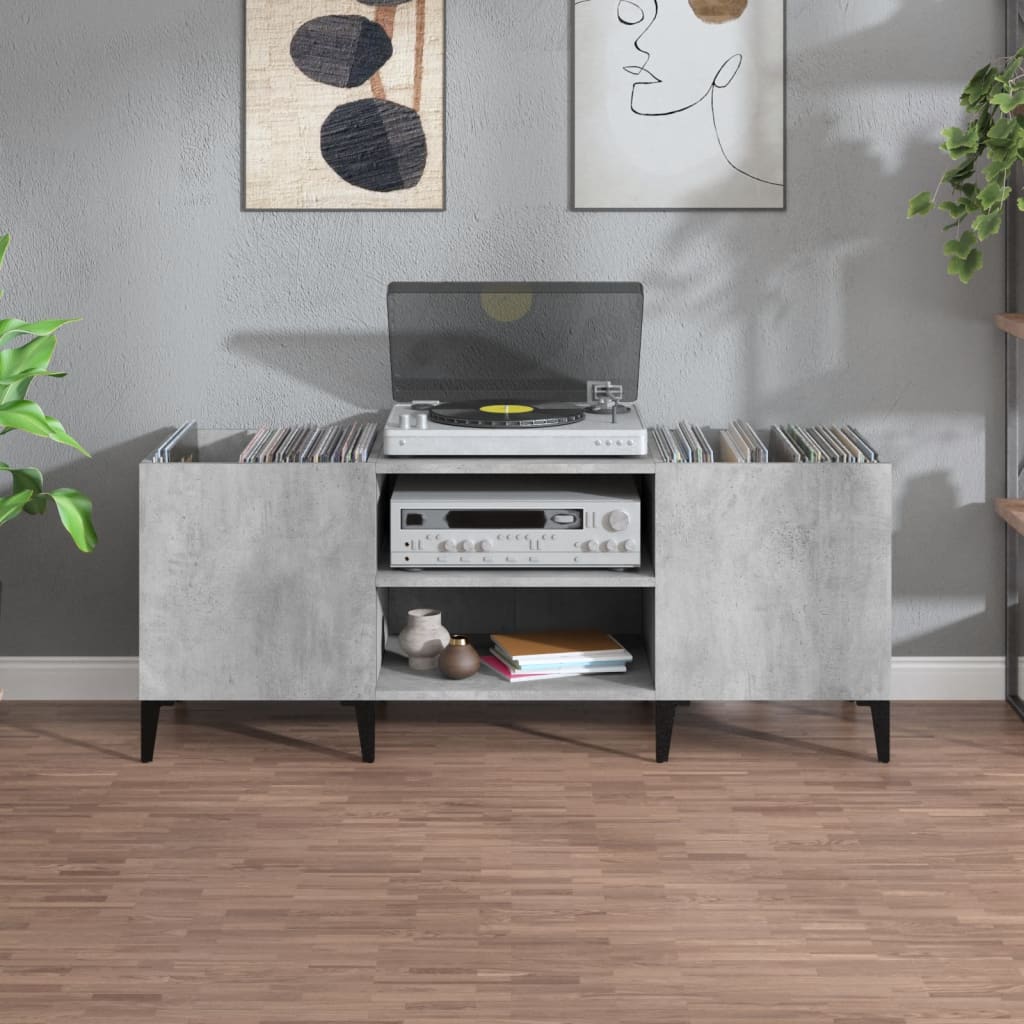 vinylskab 121x38x48 cm konstrueret træ betongrå