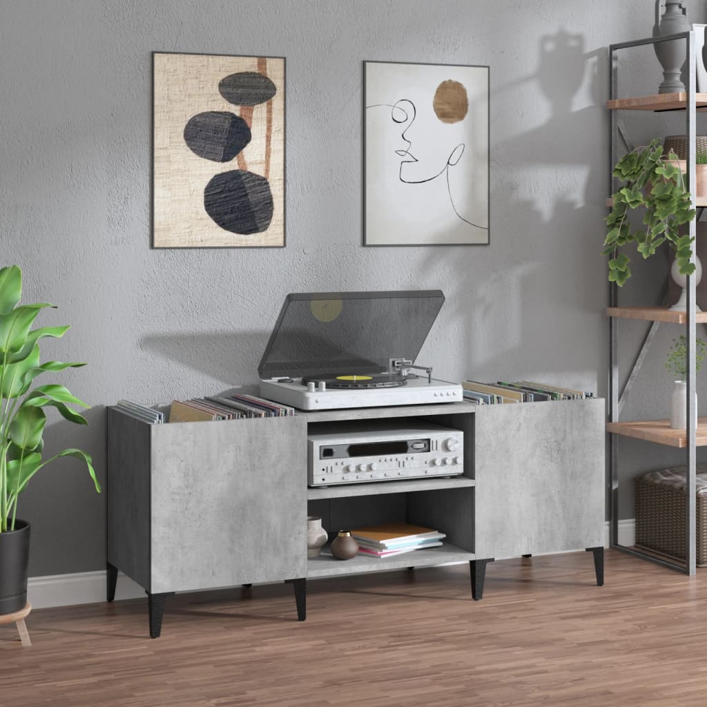 vinylskab 121x38x48 cm konstrueret træ betongrå