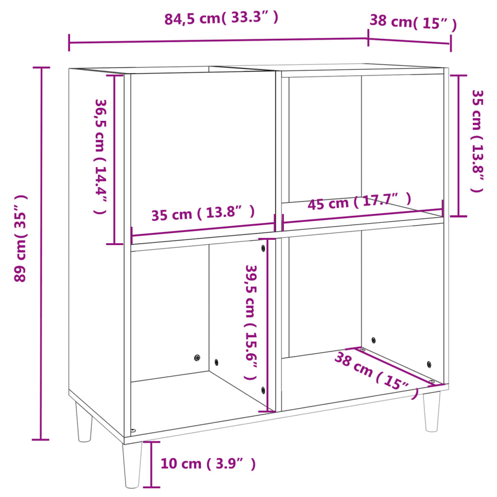 vinylskab 84,5x38x89 cm konstrueret træ betongrå