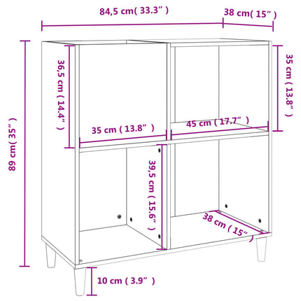 vinylskab 84,5x38x89 cm konstrueret træ røget egetræsfarve