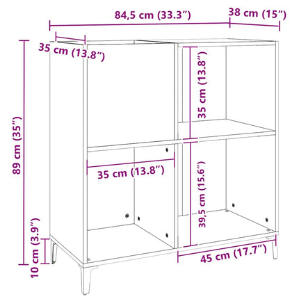 vinylskab 84,5x38x89 cm konstrueret træ hvid