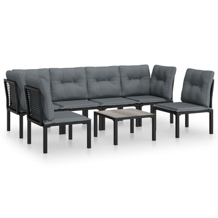 loungesæt til haven 7 dele polyrattan sort og grå