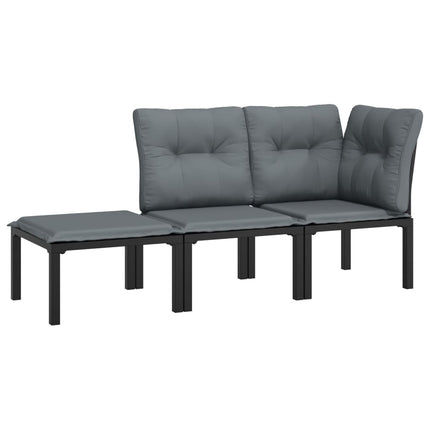 loungesæt til haven 3 dele polyrattan sort og grå
