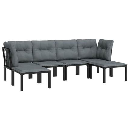 loungesæt til haven 6 dele med hynder polyrattan sort og grå