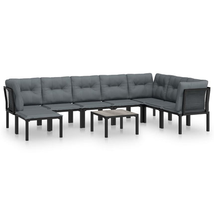 loungesæt til haven 9 dele polyrattan sort og grå