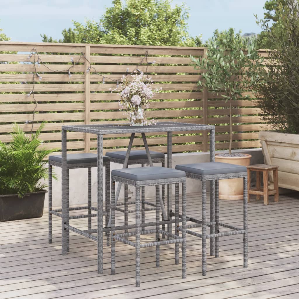 Barsæt Til Haven 7 Dele Med Hynder Polyrattan - 4 / Grå / 110 cm bordlængde