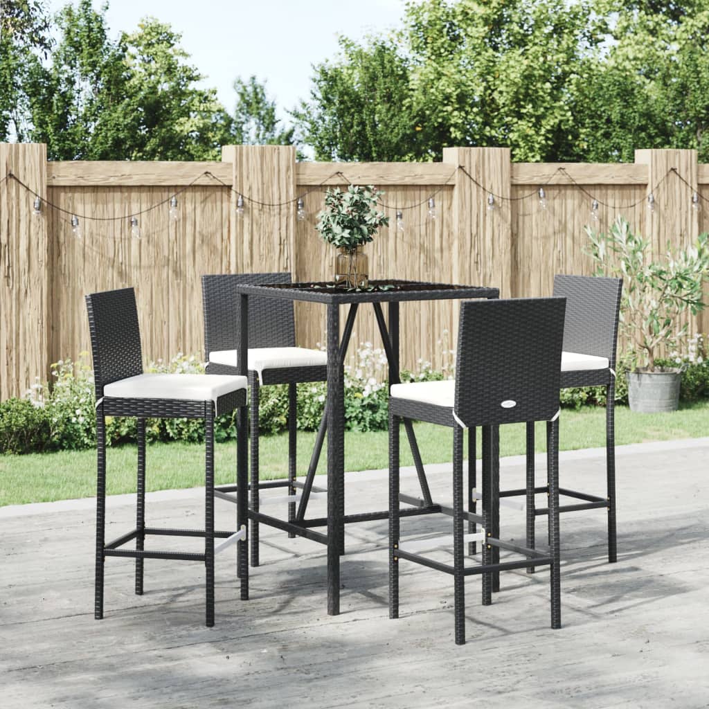 Barsæt Til Haven 5 Dele Med Hynder Polyrattan - 4 / Sort / 70 cm bordlængde