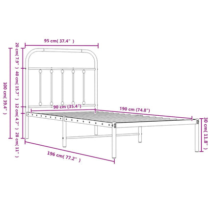 sengeramme med sengegavl 90x190 cm metal sort