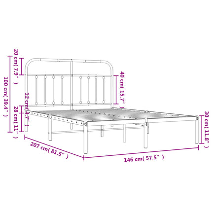 sengeramme med sengegavl 140x200 cm metal sort