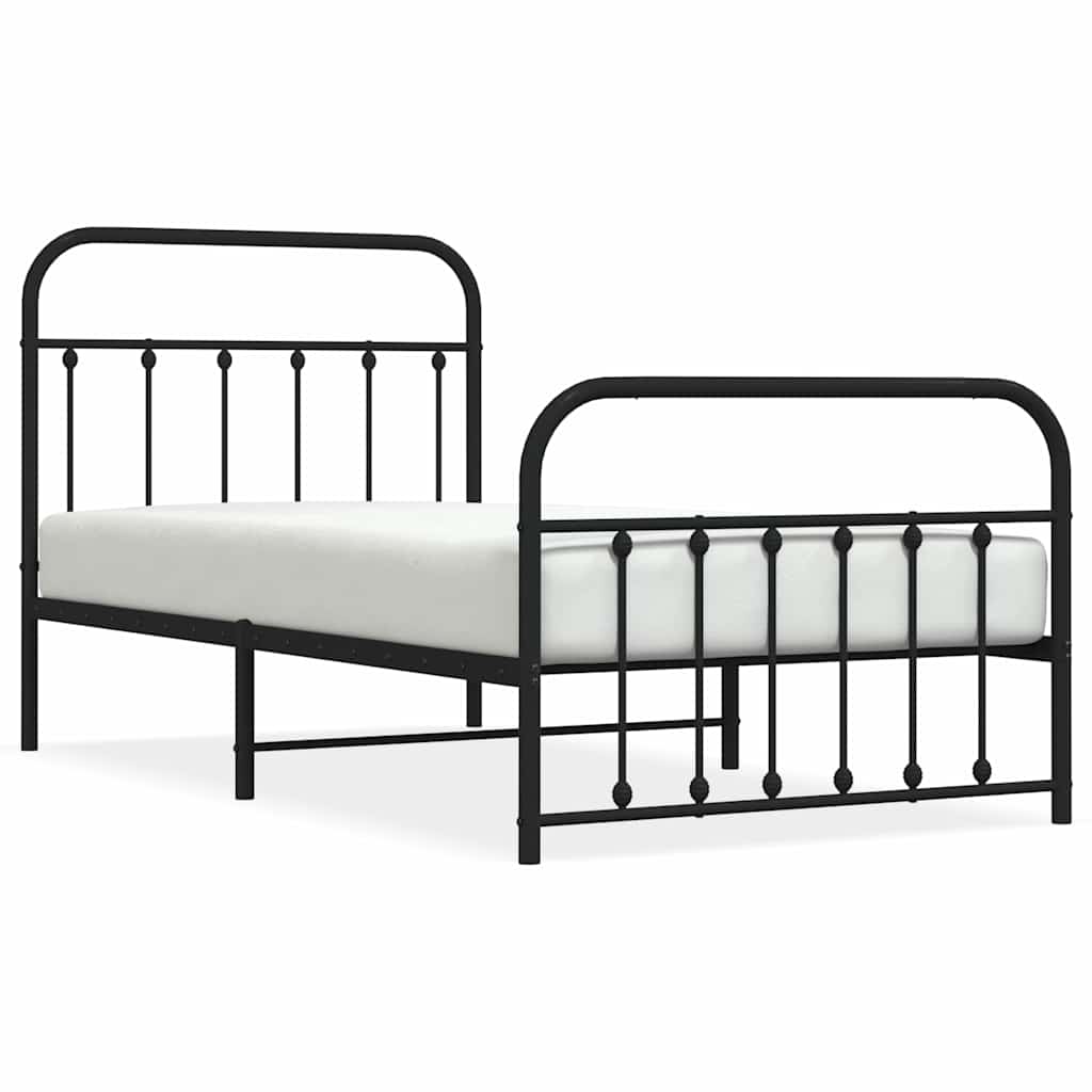 sengeramme med sengegavl og fodgærde 100x190 cm metal sort