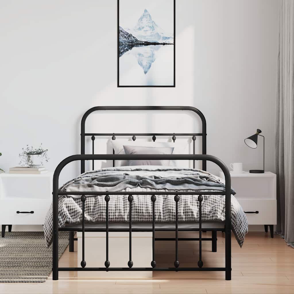 sengeramme med sengegavl og fodgærde 100x190 cm metal sort