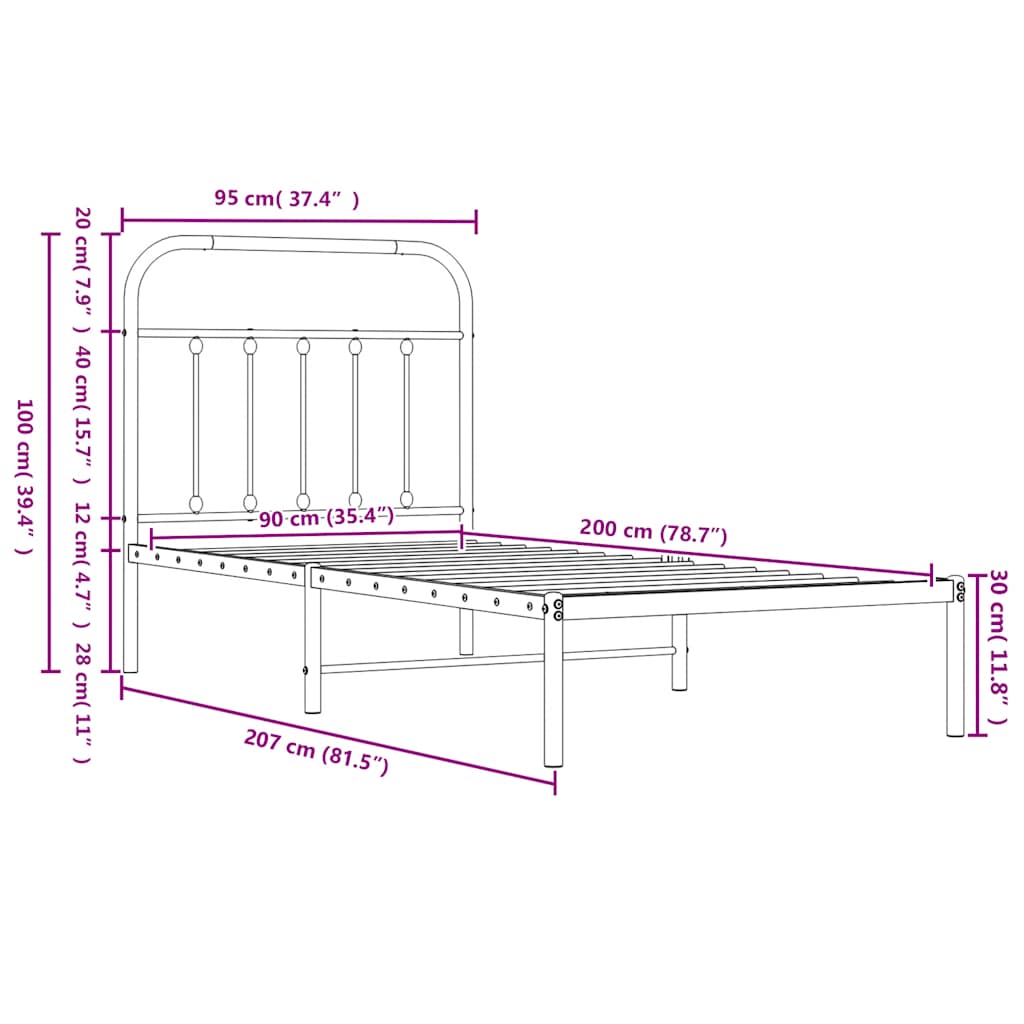 sengeramme med sengegavl 90x200 cm metal hvid