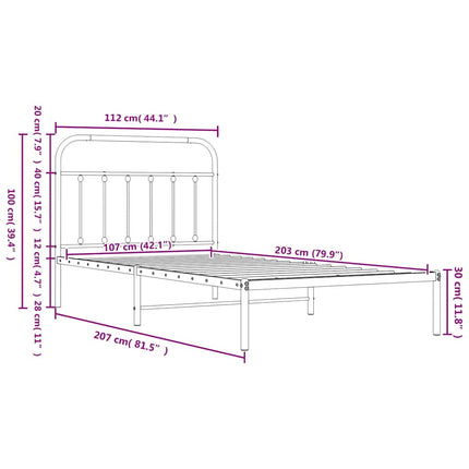 sengeramme med sengegavl 107x203 cm metal hvid
