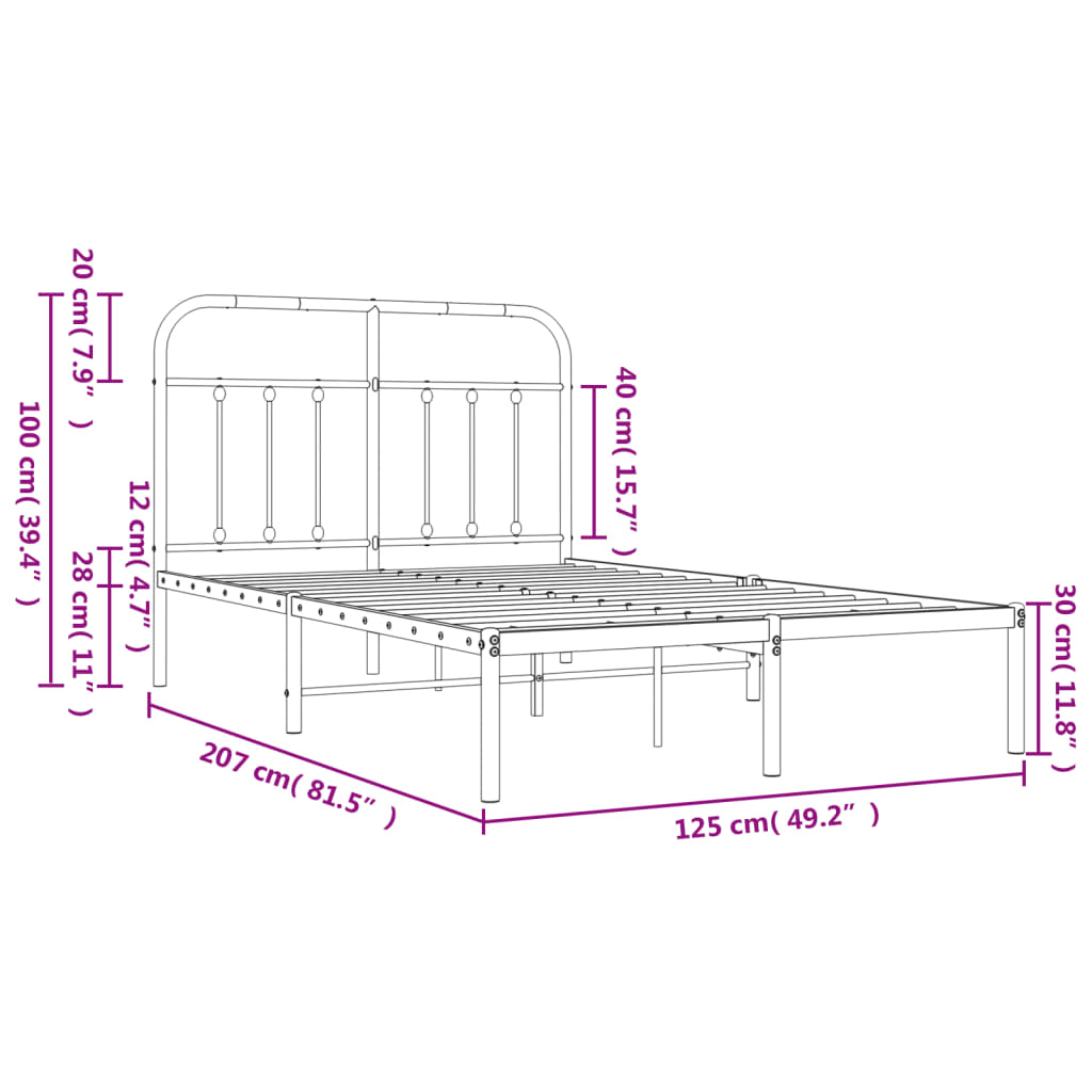 sengeramme med sengegavl 120x200 cm metal hvid