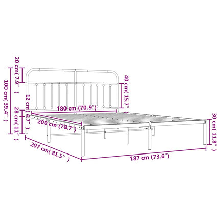 sengeramme med sengegavl 180x200 cm metal hvid